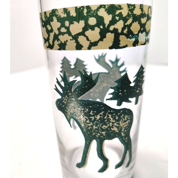 3 Folk Craft Tienshan Moose Country 6.25 In 16 Glasses Tumblers Green White FLAW - Picture 4 of 4